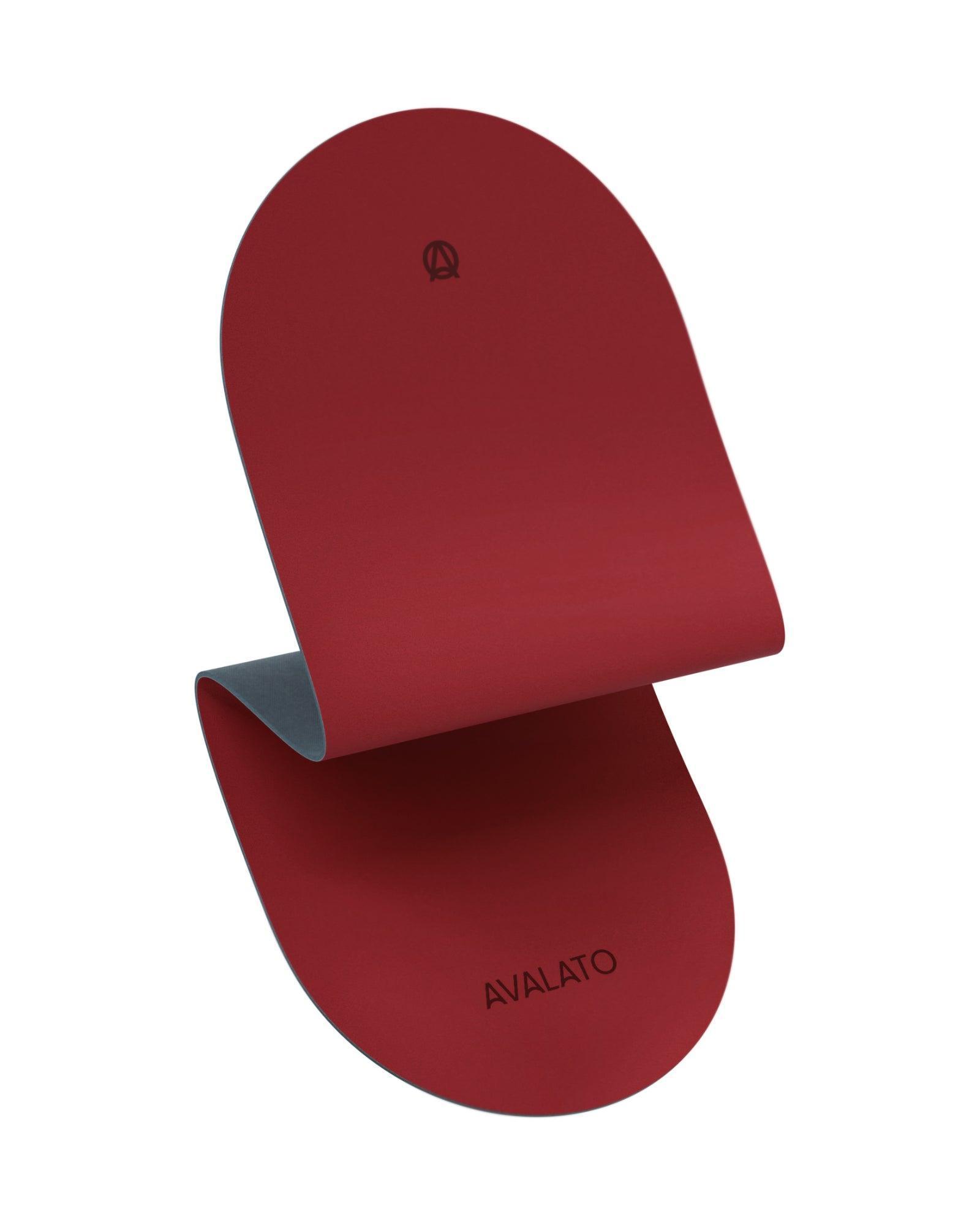 Burgundy yoga mat side view showing anti-slip pattern on grippy leather top layer