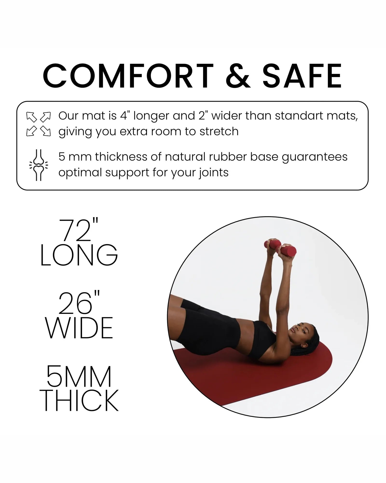 comfort and safe yoga mat longer and wider than standart mats