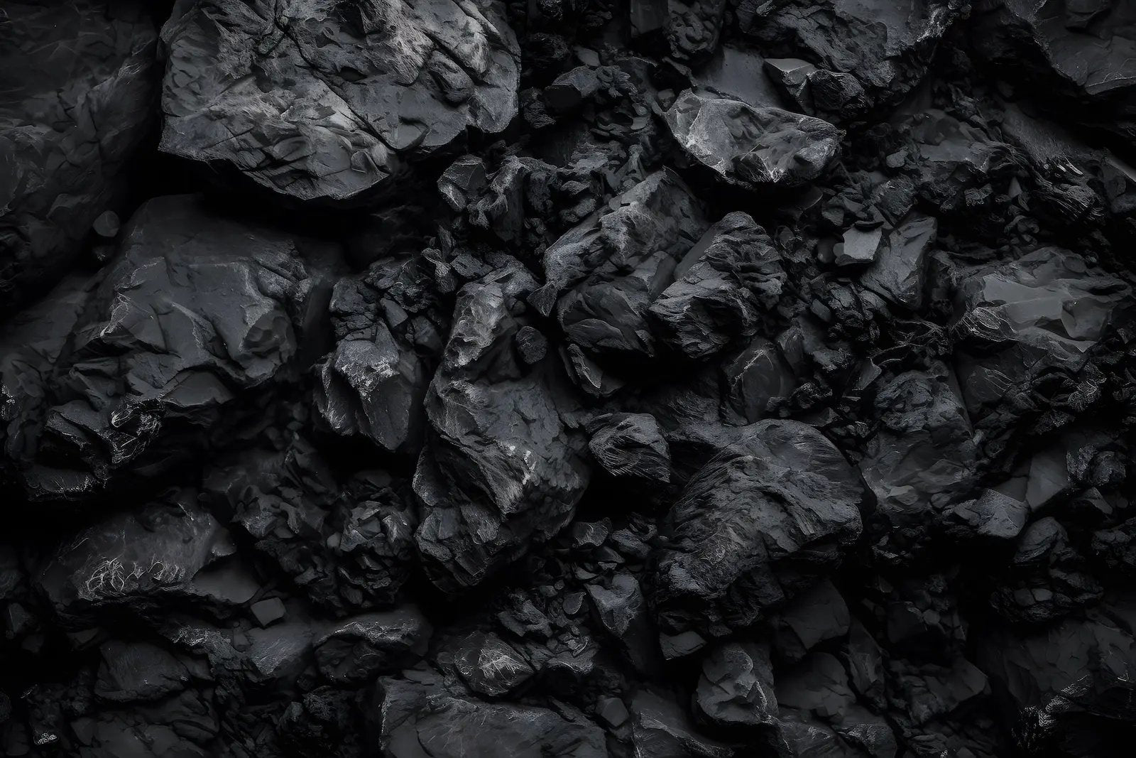 wall of black coal stones and black rocks